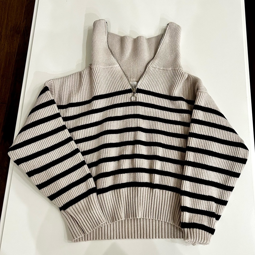 Zara Sweater Ribbed Knit 1/4 Zip Pullover